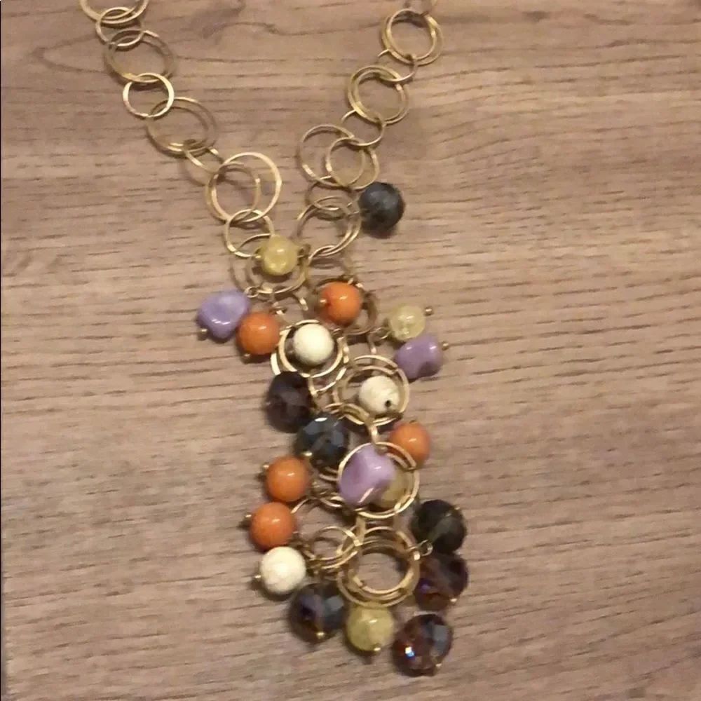 Anthropology Necklace rust gold color with colorful stones impeccable